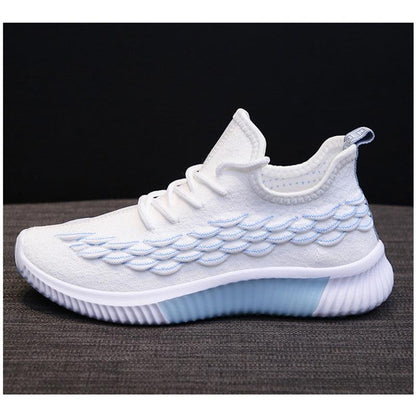 Stevvex women running sneakers white knit upper with blue wave pattern and light blue sole on Tampa Home & Garden Store