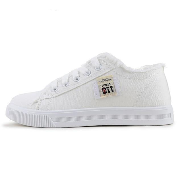 Stevvex white canvas sneakers, low-top lace-up, breathable casual tennis shoe for women on Tampa Home & Garden Store