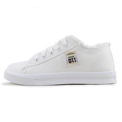 Stevvex white canvas sneakers, low-top lace-up, breathable casual tennis shoe for women on Tampa Home & Garden Store