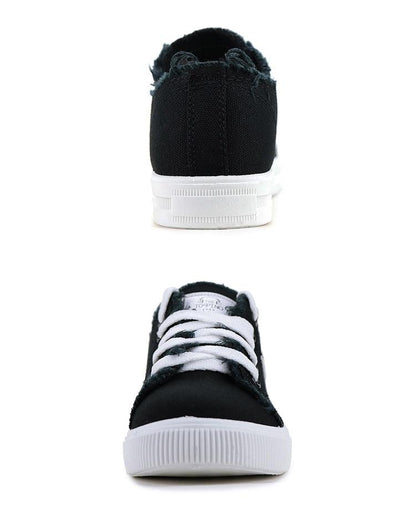 Stevvex women's canvas sneakers black frayed-edge fabric white rubber sole lace-up low-top on Tampa Home & Garden Store