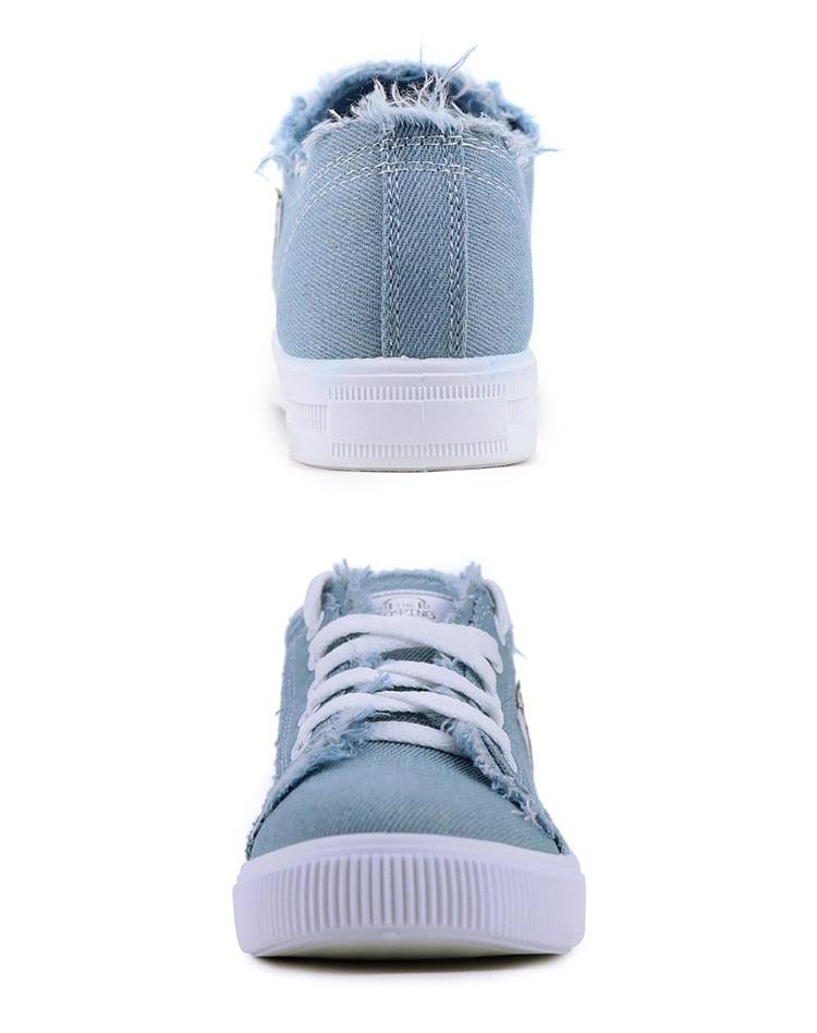 Women's Stevvex canvas sneakers, light blue denim, white laces on Tampa Home & Garden Store