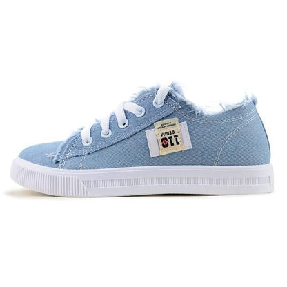 Women's canvas sneakers light blue denim, lace-up low-top with white sole Stevvex on Tampa Home & Garden Store