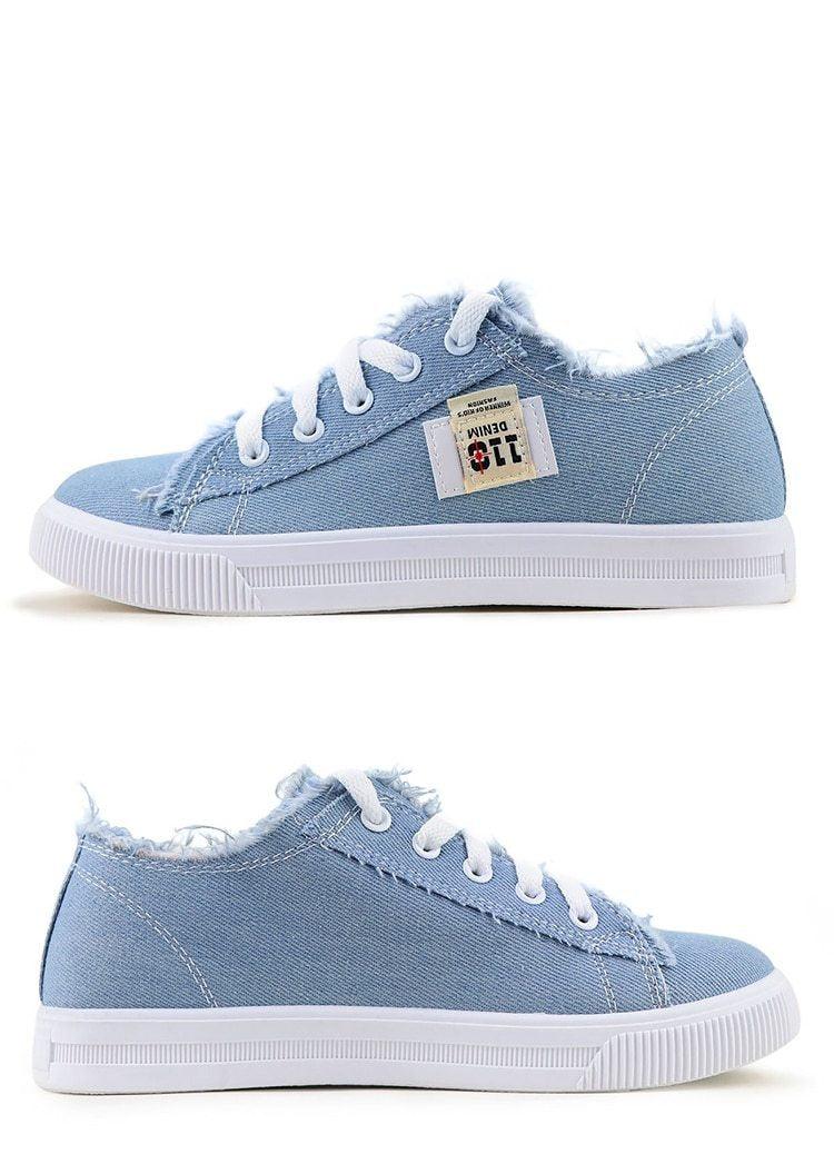 Stevvex women's canvas sneakers, light blue denim, low-top lace-up with white sole on Tampa Home & Garden Store