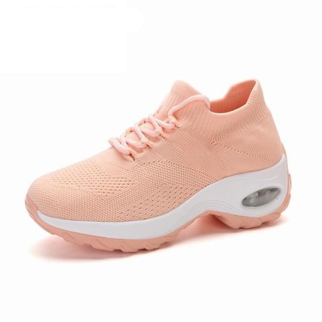 Stevvex women's knit chunky sneakers peach with white air-cushioned sole on Tampa Home & Garden Store