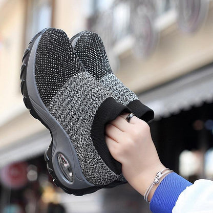 Women's chunky knit sock sneakers black-gray upper slip-on platform with air cushion on Tampa Home & Garden Store