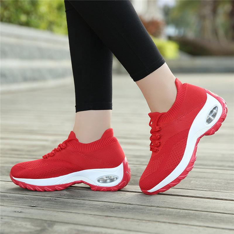 Red knit sneaker with white sole and visible air window Stevvex ST85SH4124CVD sneakers on Tampa Home & Garden Store