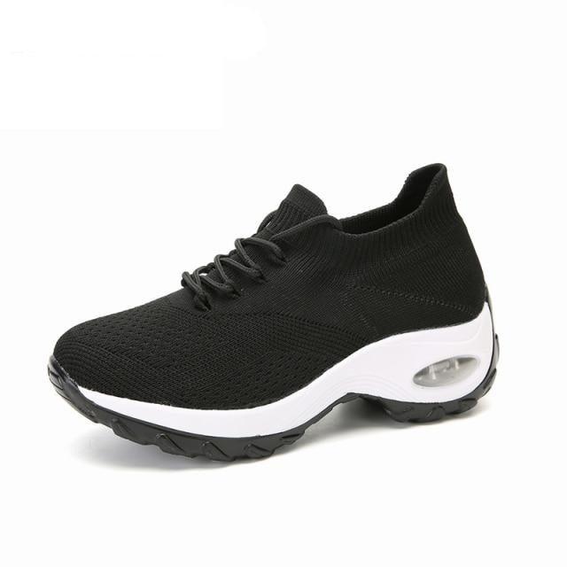 Stevvex women's knit sock sneakers black mesh upper with white midsole and air cushion on Tampa Home & Garden Store
