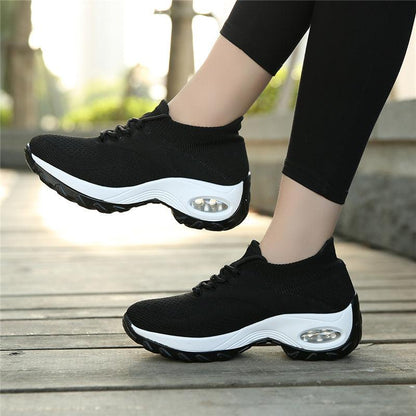 Stevvex women's knit sneakers black with white air cushion sole slip-on 1 pair on Tampa Home & Garden Store