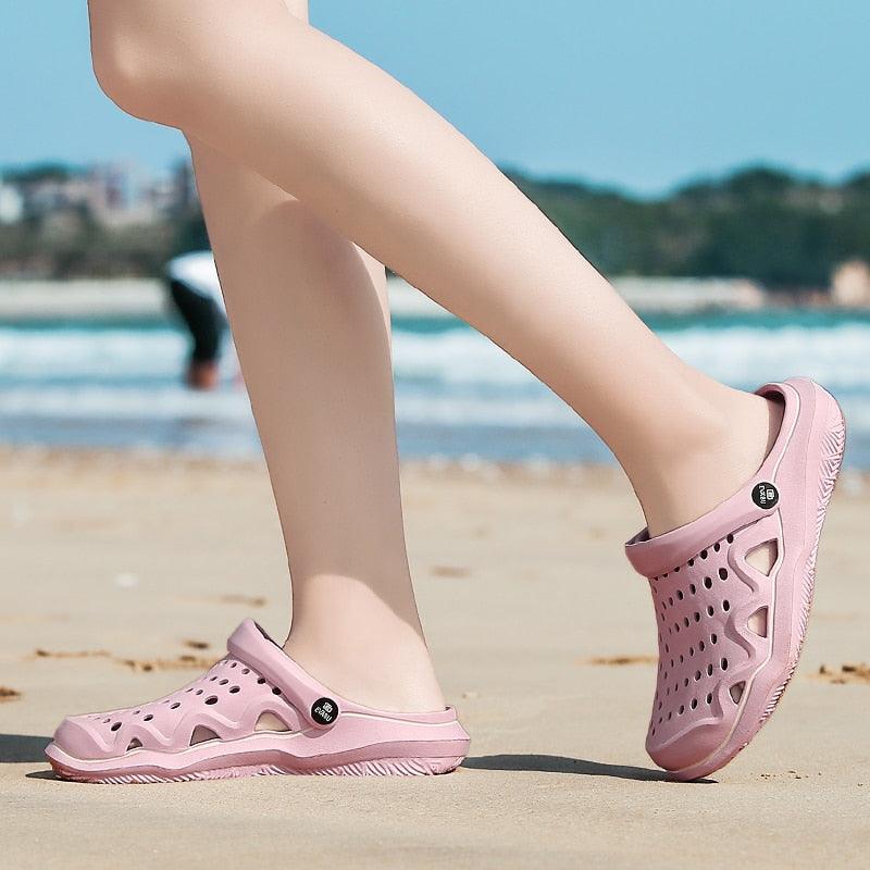 Stevvex women's pink breathable clog sandals with perforated upper on Tampa Home & Garden Store