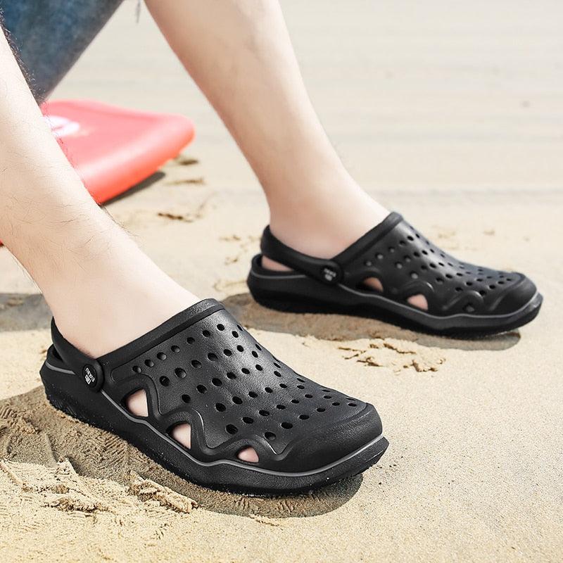 Stevvex women's breathable black clog sandals with perforated upper slip-on with heel strap on Tampa Home & Garden Store