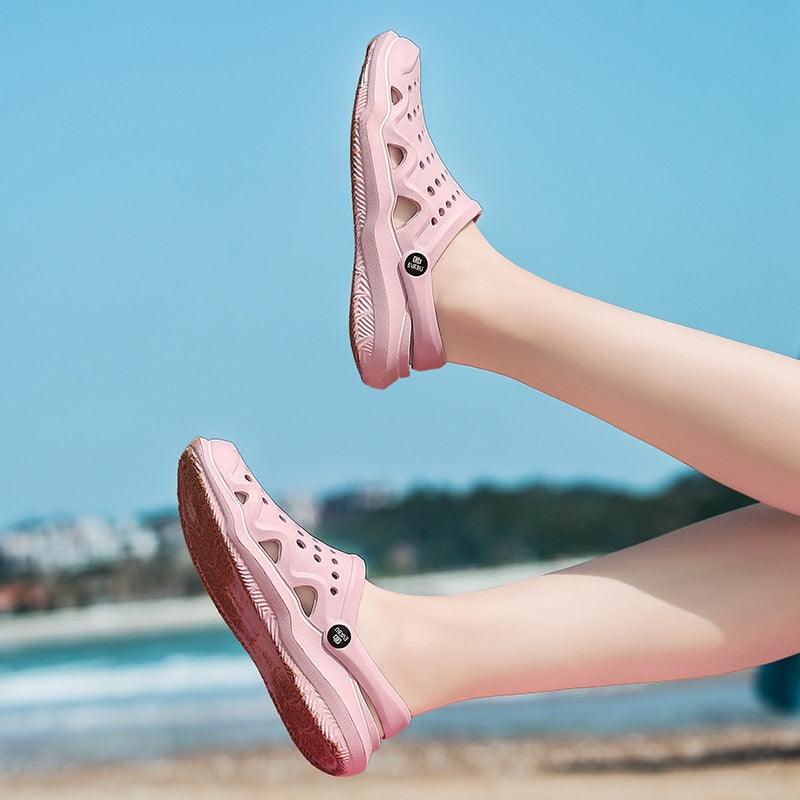 Women's Stevvex pink breathable slip-on clogs sandals for garden wear on Tampa Home & Garden Store