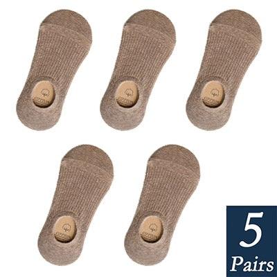 Stevvex women's cotton invisible no-show socks, non-slip, beige, 5 pairs on Tampa Home & Garden Store