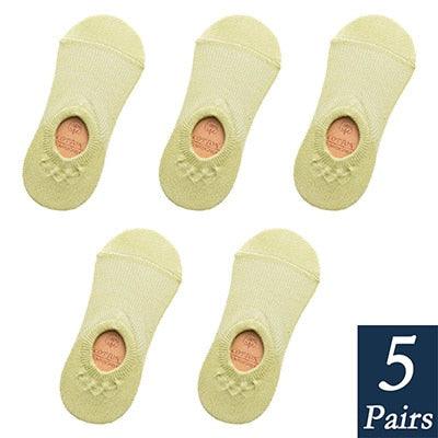 Stevvex women's invisible no-show footie socks, pale yellow, 5 pairs, non-slip on Tampa Home & Garden Store