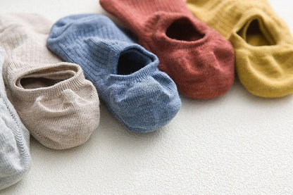 Stevvex women's no-show footie socks beige/blue/rust/mustard with silicone non-slip grip on Tampa Home & Garden Store