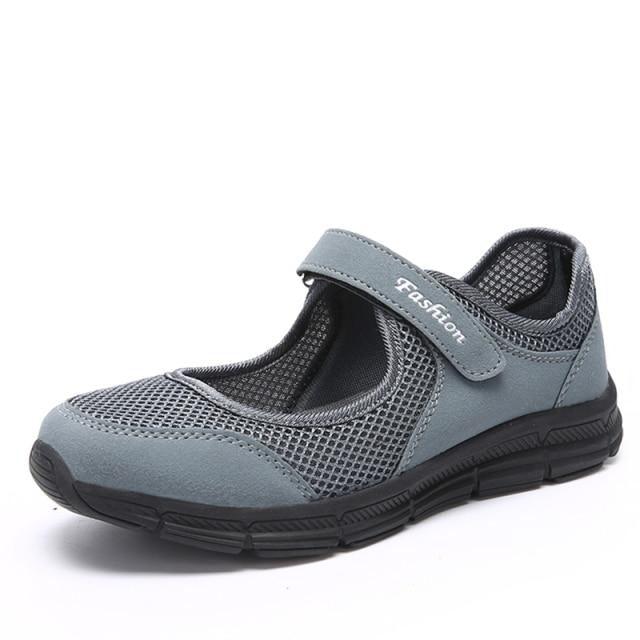 Stevvex women's walking sneaker gray mesh with Velcro strap breathable espadrilles on Tampa Home & Garden Store