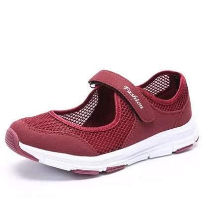 Women's burgundy mesh walking sneaker by Stevvex with breathable upper and cushioned sole on Tampa Home & Garden Store