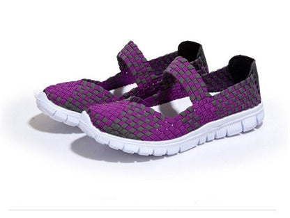Stevvex women's espadrille sneakers purple gray woven mesh slip-ons with white sole on Tampa Home & Garden Store