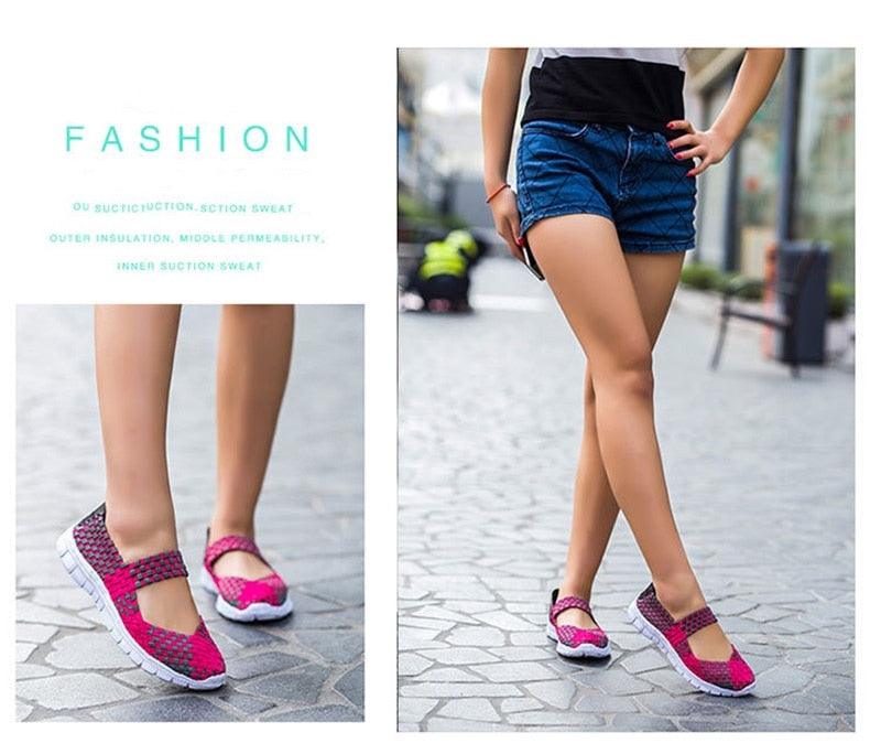 Stevvex women's breathable mesh espadrille sneakers in pink slip-on casual flats on Tampa Home & Garden Store
