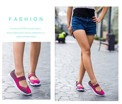 Stevvex women's breathable mesh espadrille sneakers in pink slip-on casual flats on Tampa Home & Garden Store