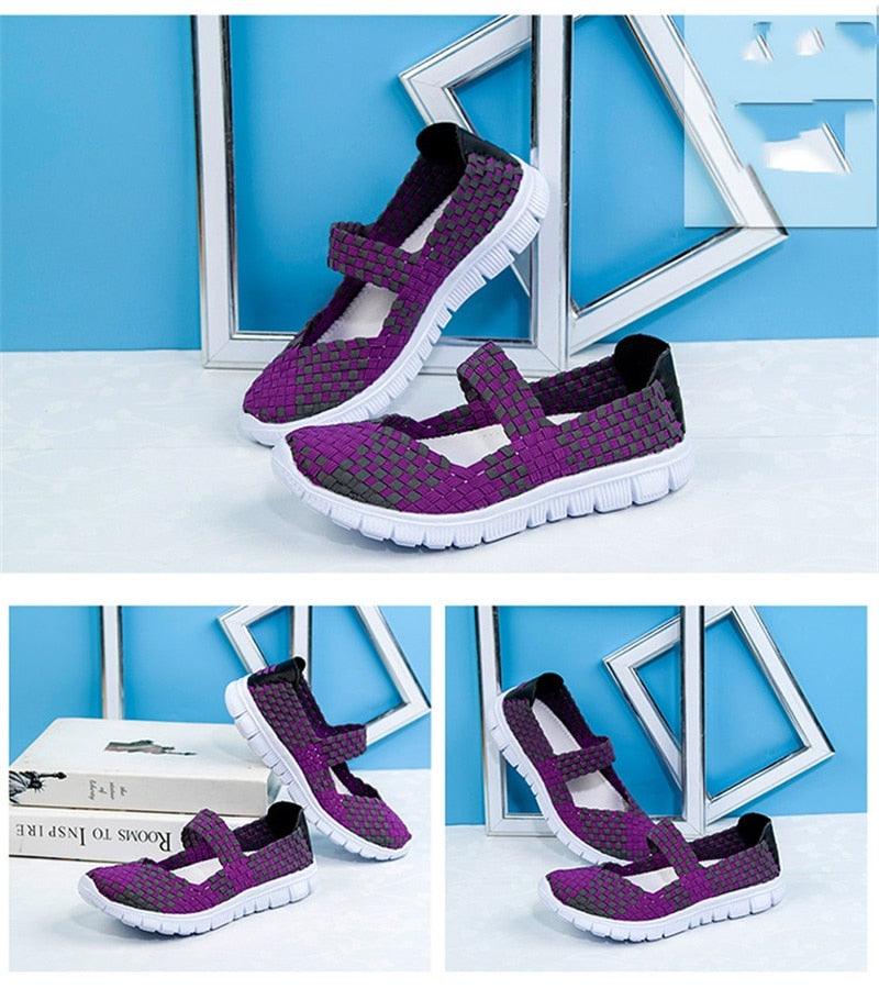 Women's Stevvex purple breathable mesh espadrille sneakers slip-on with white outsole on Tampa Home & Garden Store