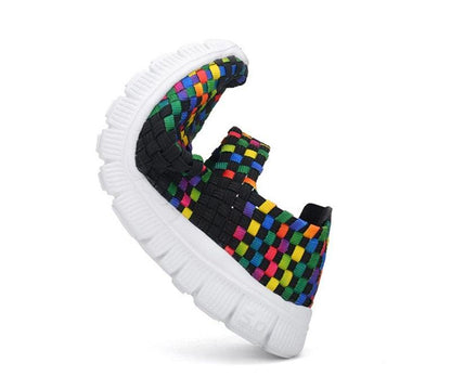 Women's multicolor woven mesh espadrille sneakers with white chunky sole slip-on on Tampa Home & Garden Store