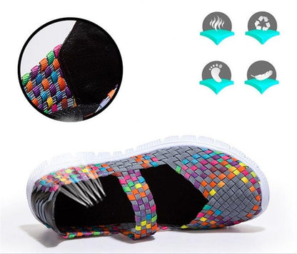 Espadrille sneakers Stevvex with multicolor woven upper and white sole slip-on casual shoes on Tampa Home & Garden Store