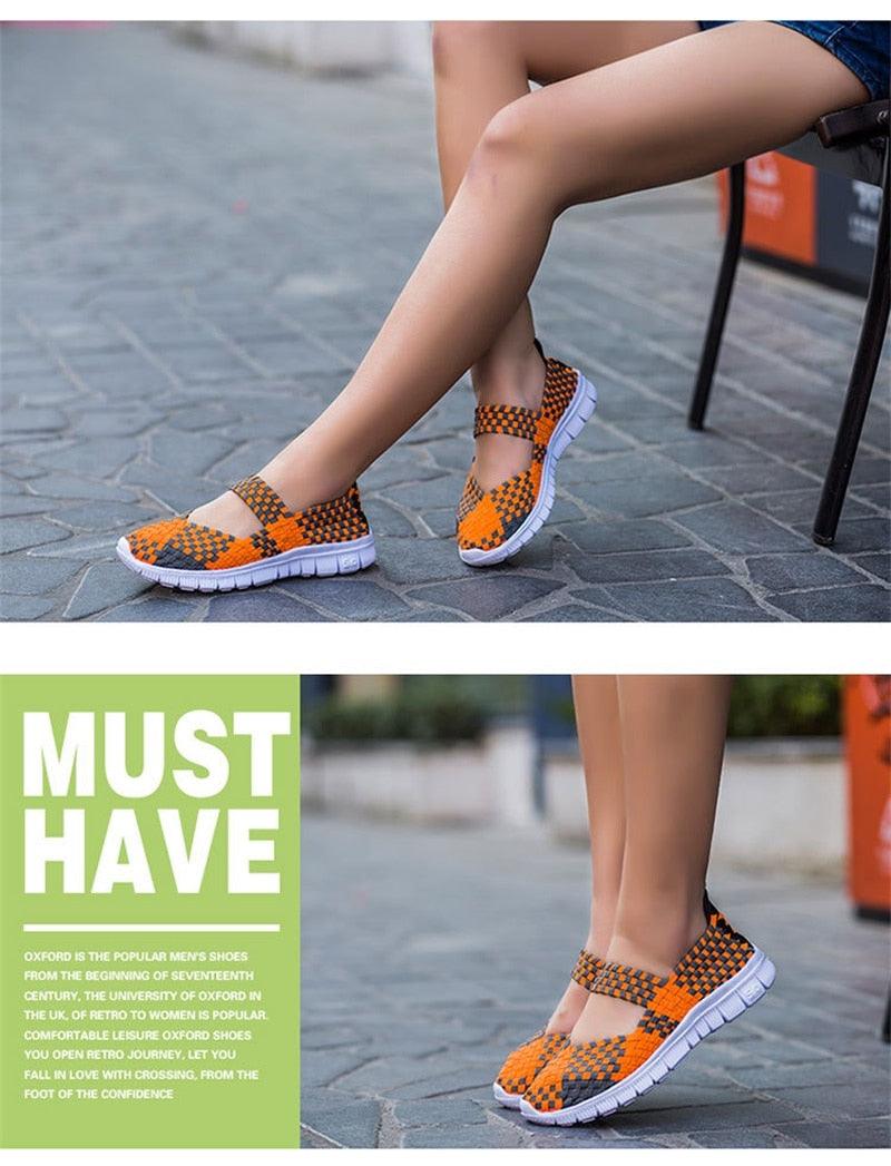 Stevvex women's espadrille sneakers orange and black checkered slip-ons on Tampa Home & Garden Store