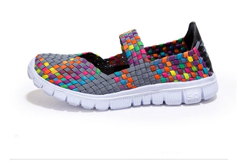 Stevvex women's multicolor woven espadrille sneakers with breathable mesh upper and white sole on Tampa Home & Garden Store