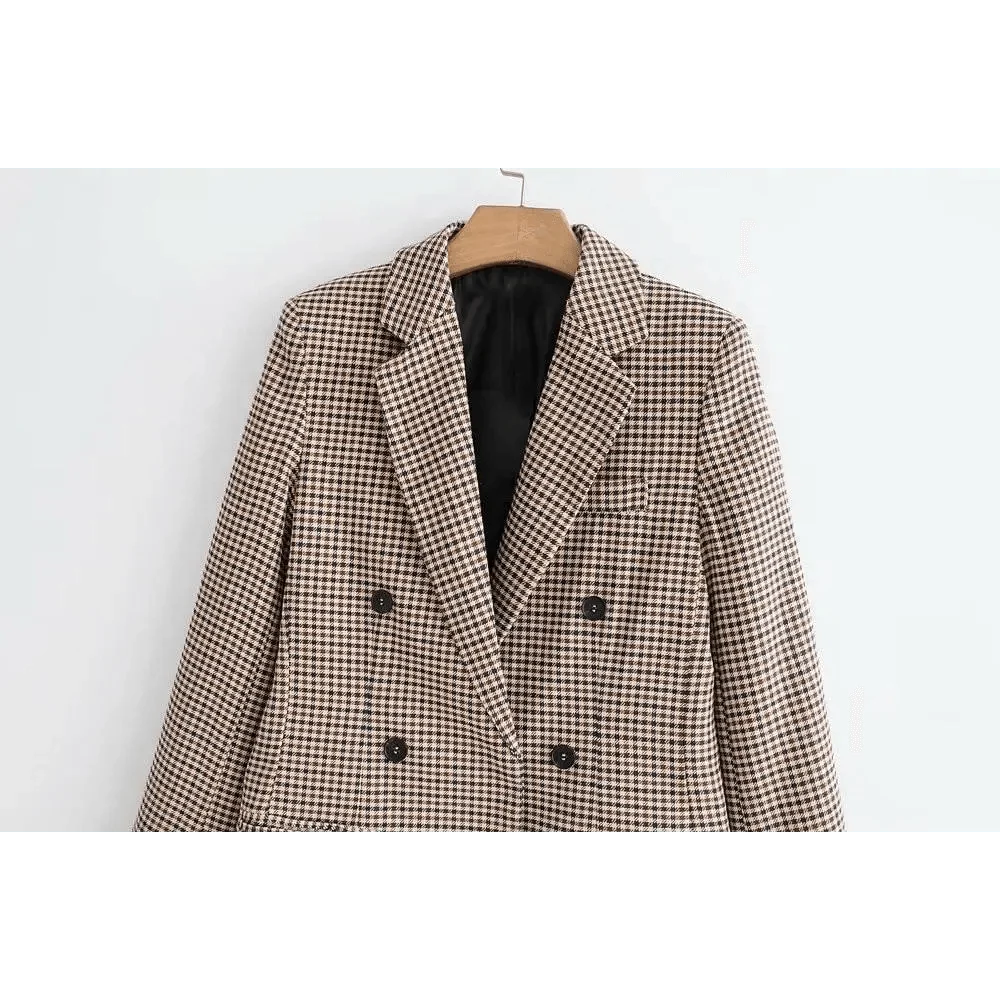 Stevvex plaid doublebreasted blazer beige houndstooth coat on Tampa Home & Garden Store