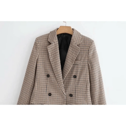 Stevvex plaid doublebreasted blazer beige houndstooth coat on Tampa Home & Garden Store