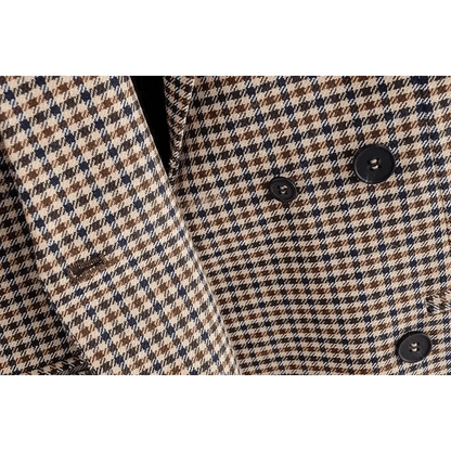 Stevvex plaid double-breasted blazer with beige-brown check and black buttons on Tampa Home & Garden Store