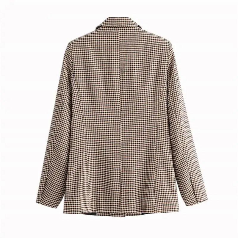 Women's plaid blazer coat back view in beige brown check Stevvex on Tampa Home & Garden Store