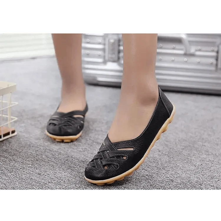 Women's black leather flats sandals by Stevvex with non-slip sole 2 pairs on Tampa Home & Garden Store