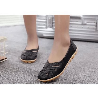 Women's black leather flats sandals by Stevvex with non-slip sole 2 pairs on Tampa Home & Garden Store