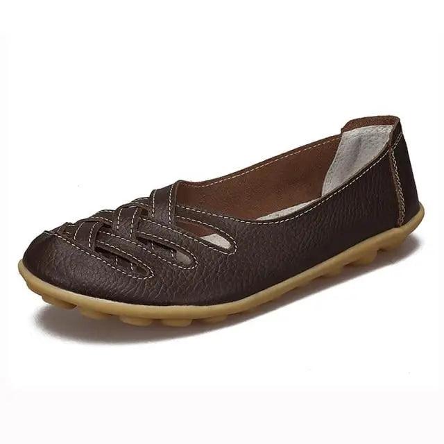 Womens Stevvex genuine leather flats sandals brown with woven straps non-slip sole on Tampa Home & Garden Store
