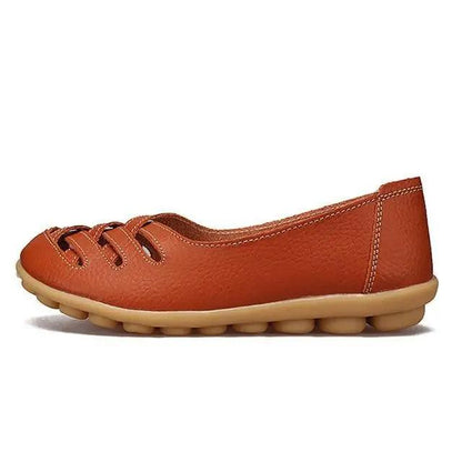 Stevvex leather flats sandals ST45642LOF orange-brown with lace front and non-slip sole on Tampa Home & Garden Store