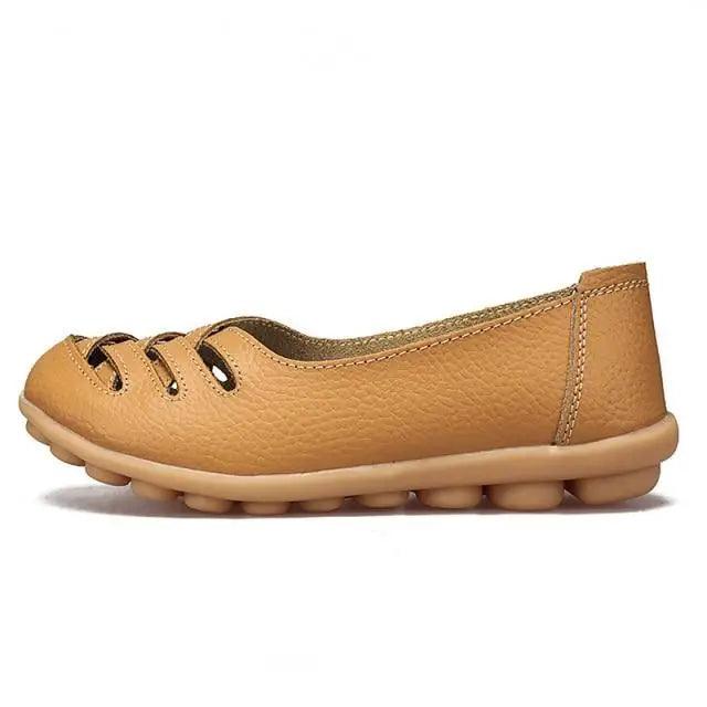 Women's Genuine Leather Flats Sandals tan pebbled leather with non-slip sole Stevvex on Tampa Home & Garden Store