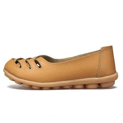 Women's Genuine Leather Flats Sandals tan pebbled leather with non-slip sole Stevvex on Tampa Home & Garden Store