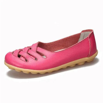 Women's Stevvex pink genuine leather flats sandals with non-slip beige sole on Tampa Home & Garden Store