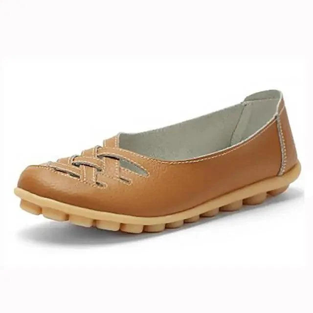 Women's Genuine Leather Flats Sandals tan leather by Stevvex with non-slip sole on Tampa Home & Garden Store