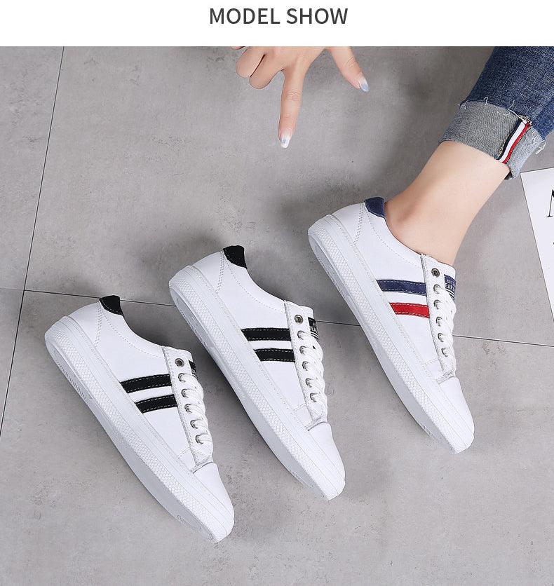 Stevvex white sneakers, vulcanized casual shoes with black stripe detail, 3 pairs on Tampa Home & Garden Store