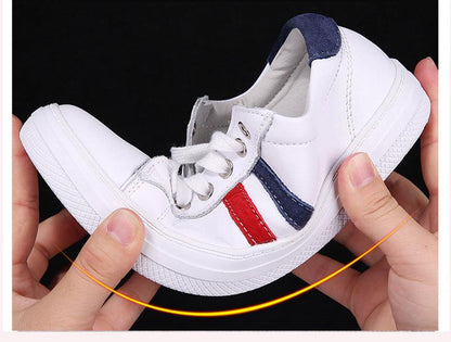Women's white genuine leather sneakers with red and blue stripes Stevvex sport shoes on Tampa Home & Garden Store
