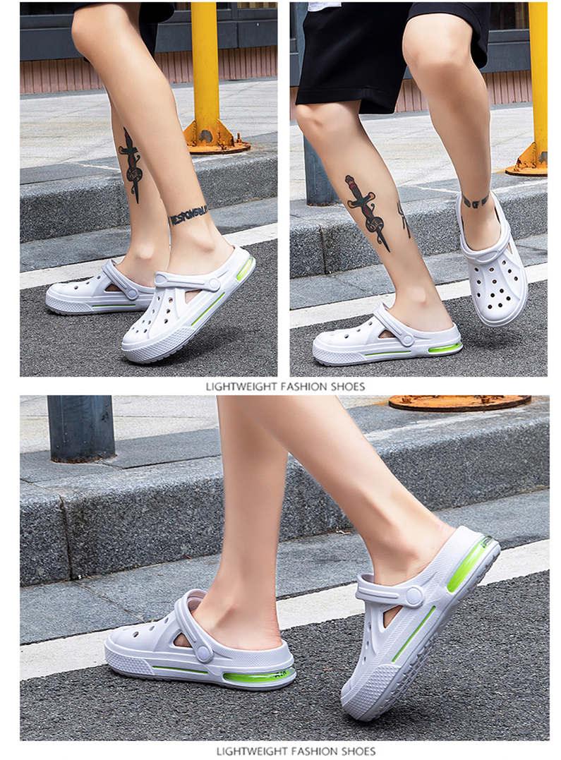 Stevvex white lightweight sandals with neon-green accents, adjustable strap, perforated upper on Tampa Home & Garden Store