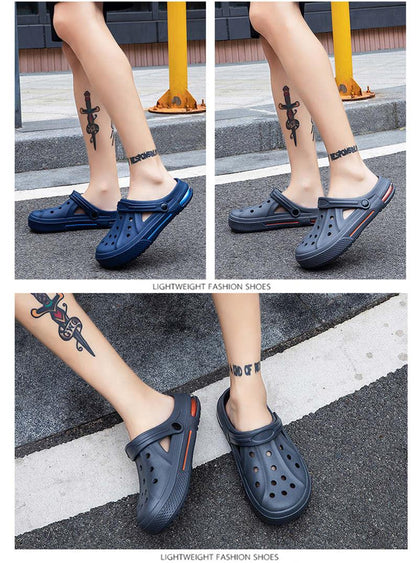 Stevvex lightweight unisex garden clogs with strap and perforations in navy blue and gray on Tampa Home & Garden Store