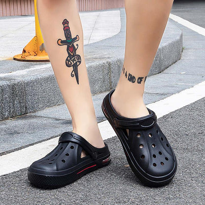 Women's Stevvex black garden slide clogs with perforated holes and adjustable strap on Tampa Home & Garden Store