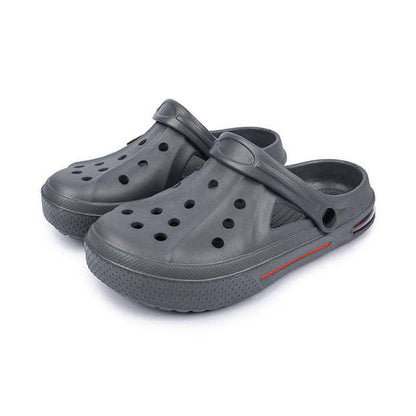 Stevvex grey clogs with perforated upper and strap, lightweight non-slip pool slippers on Tampa Home & Garden Store