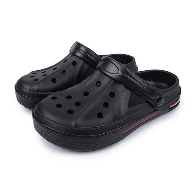 Stevvex black unisex garden clogs with vent holes and adjustable strap, pool beach yard on Tampa Home & Garden Store