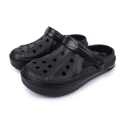 Stevvex black unisex garden clogs with vent holes and adjustable strap, pool beach yard on Tampa Home & Garden Store