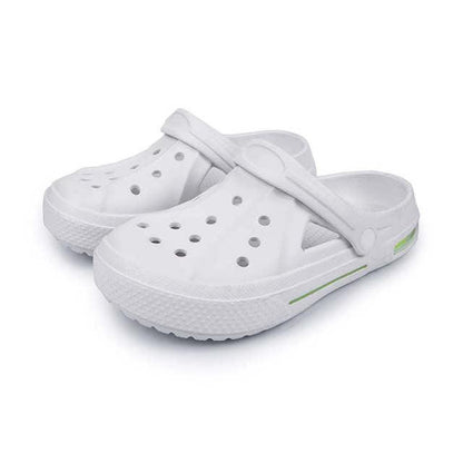 White Stevvex perforated clogs with adjustable strap, pair, lightweight non-slip sole on Tampa Home & Garden Store