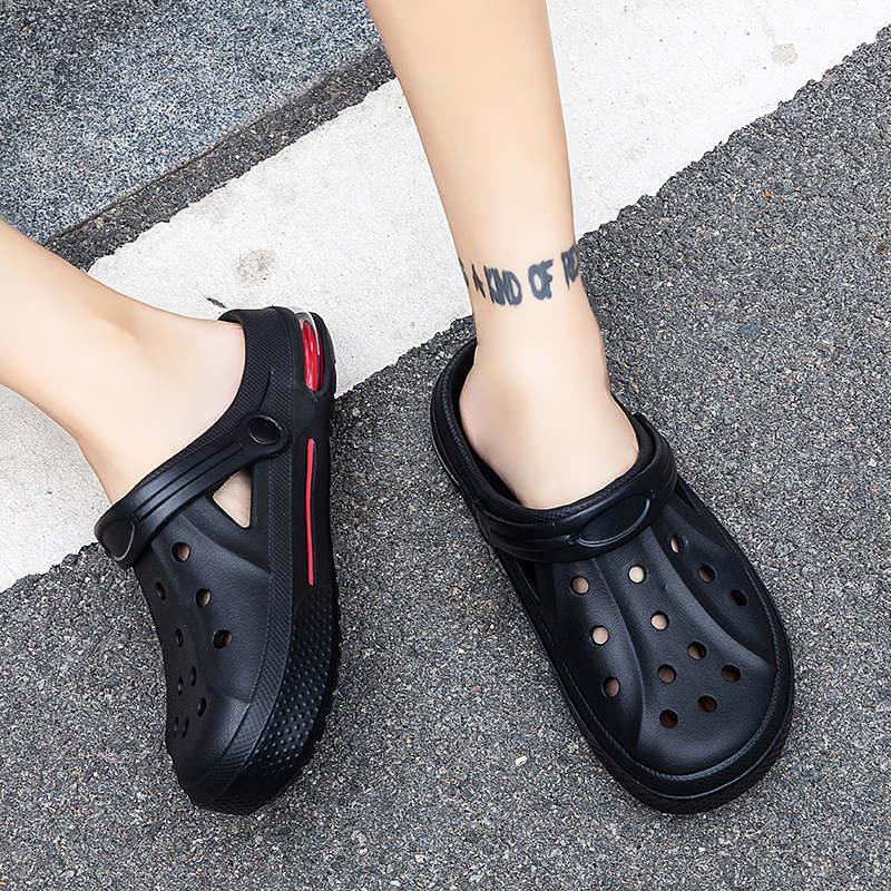 Stevvex black perforated slip-on garden clogs with heel strap unisex casual slippers on Tampa Home & Garden Store